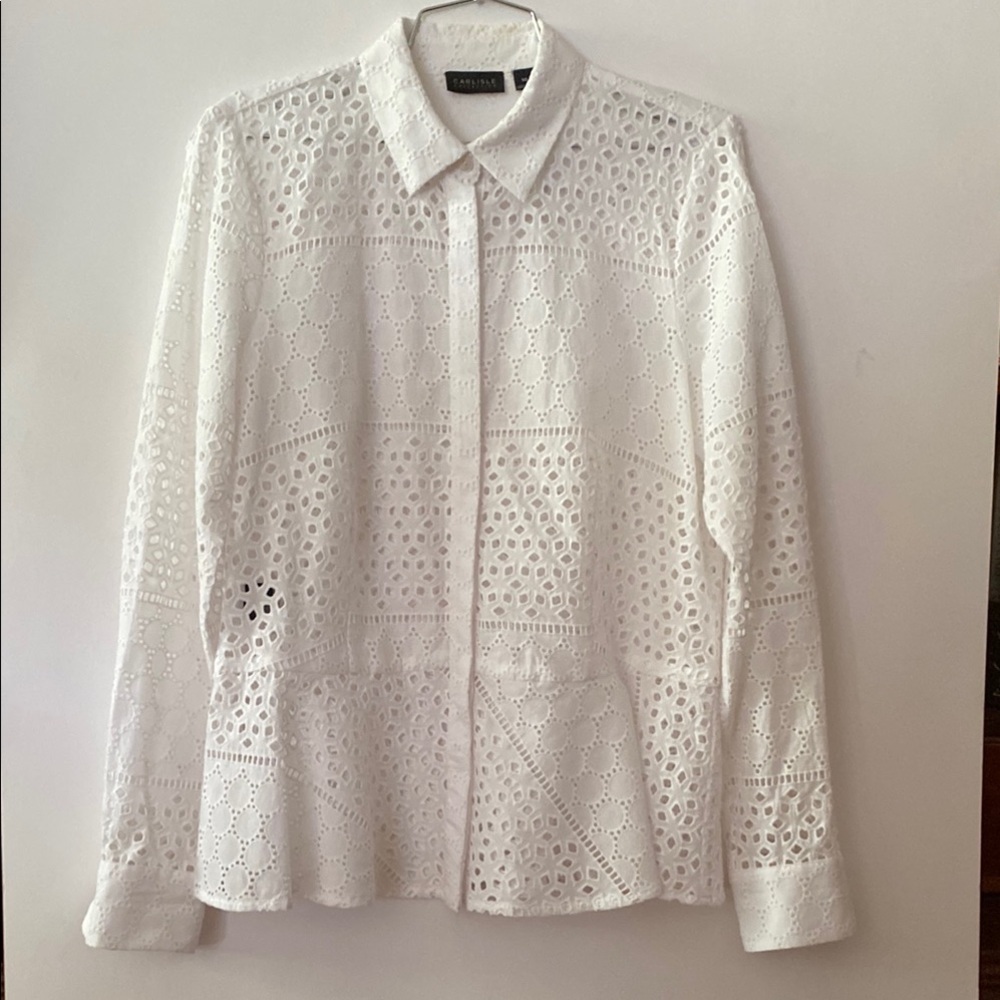 Carlisle White Eyelet Blouse with peplum bottom